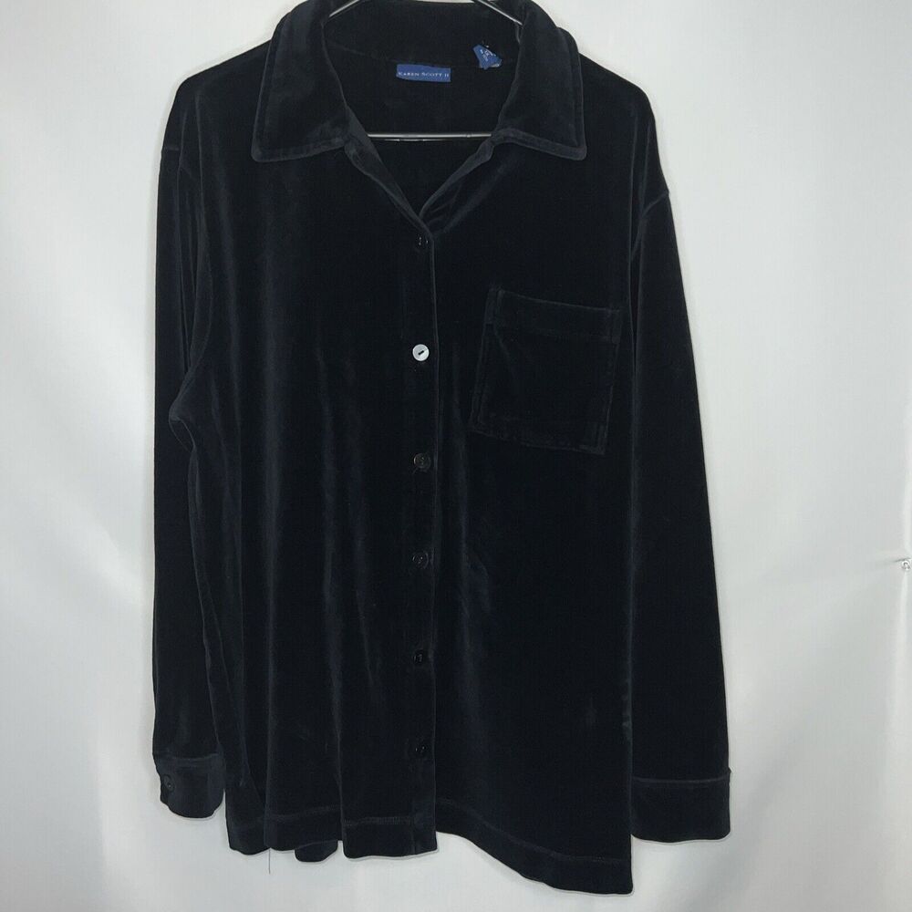 Karen Scott Sport Women's Long Sleeve Black Velvet Zip Up Sweatshirt Size 1X